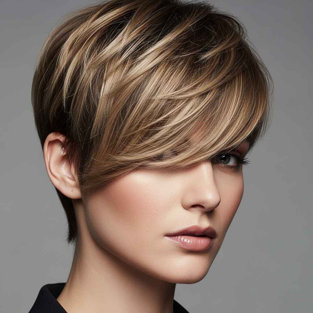 11. Pixie Cut with long bangs hairstyle.