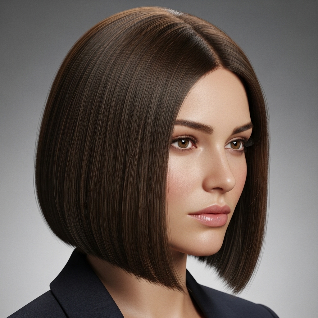 Sleek Chin-Length Bob (Side Parted) Hairstyle.