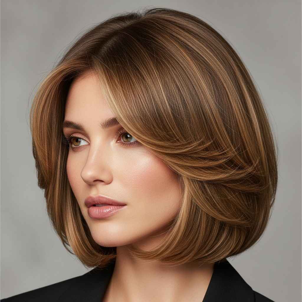 6. Layered Bob with Face-Framing Pieces.