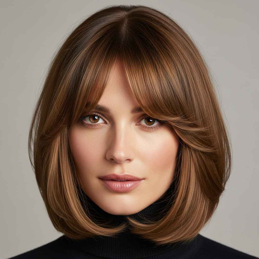 8. Lob with Curtain Bangs haircut.