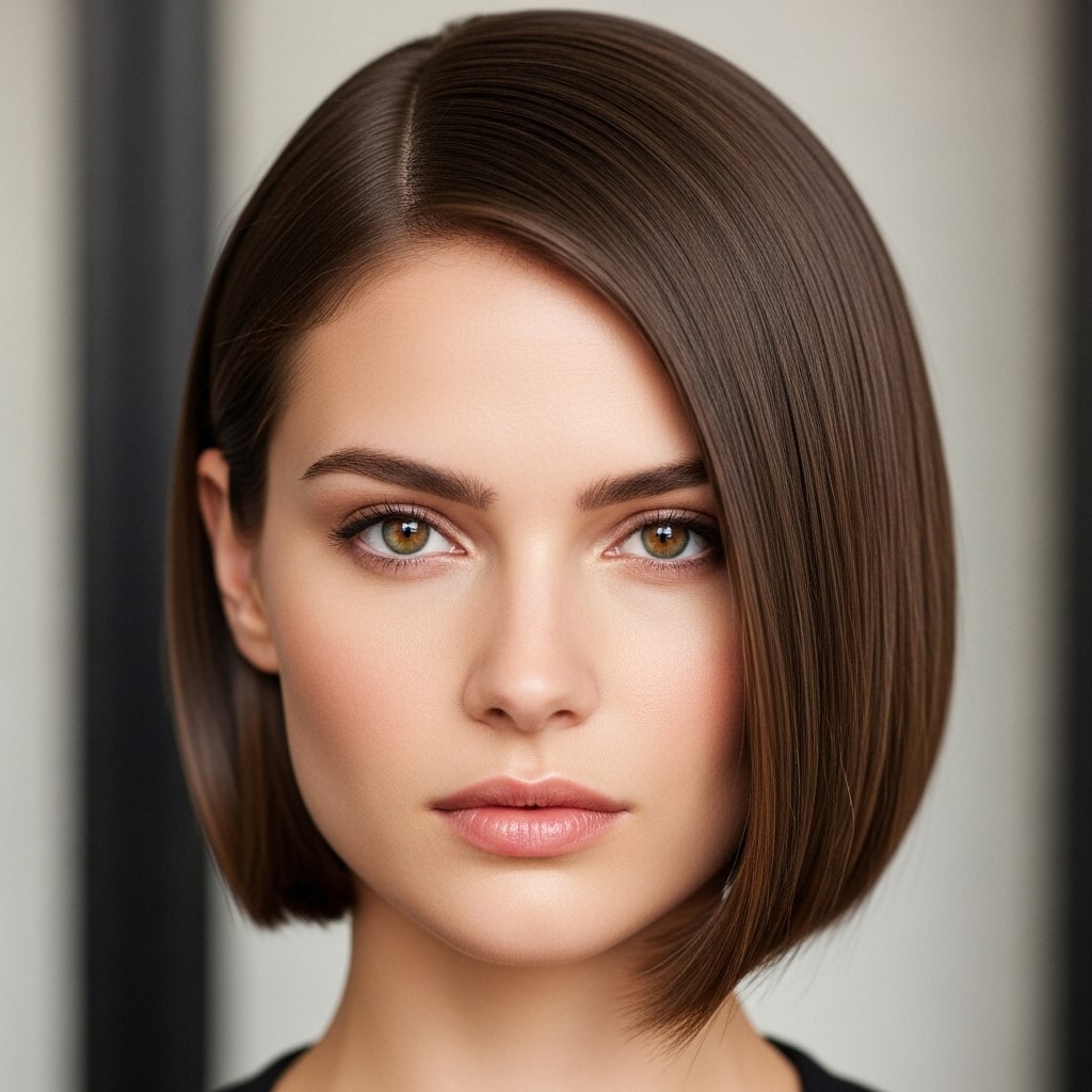 Classic Bob with Soft/Deep Side Part hairstyle.