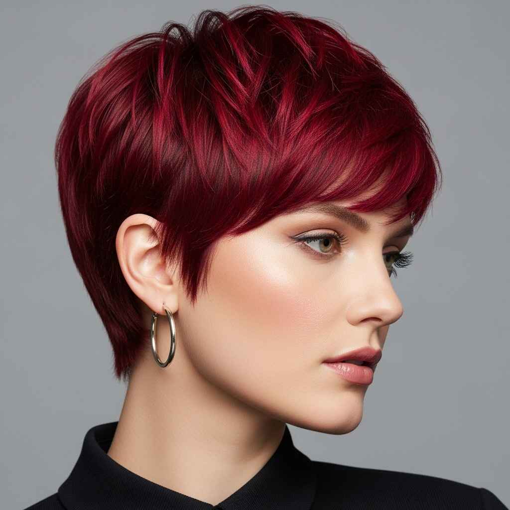 Crimson Red Short Pixie hair
