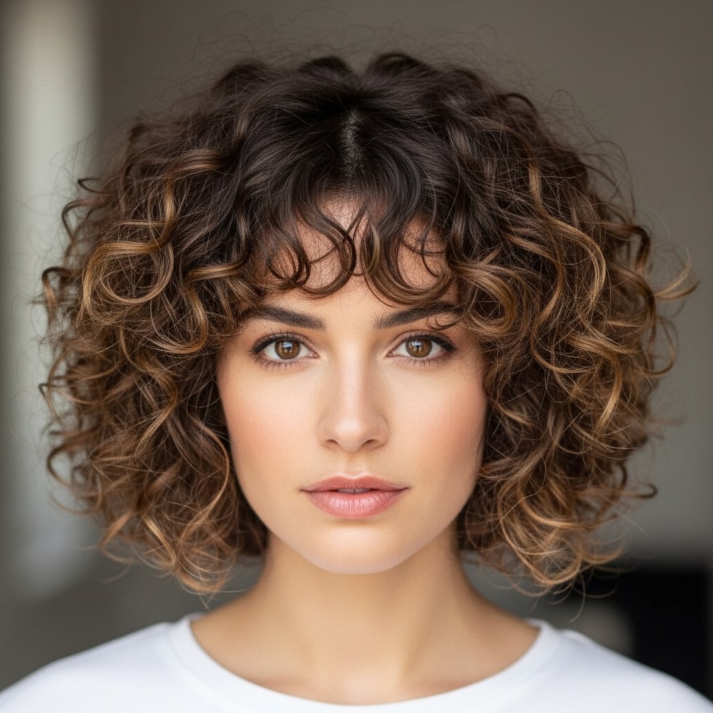 Curly Bob with Bangs Hairstyle