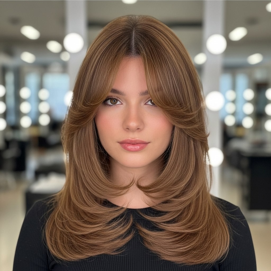 Face-Framing Layered Cut with Curtain Bangs