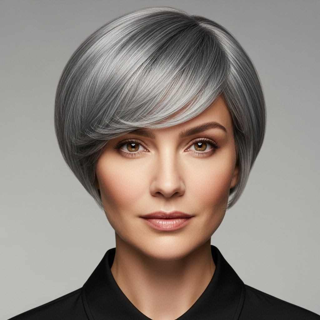 Gray Mushroom Cut Hairstyle