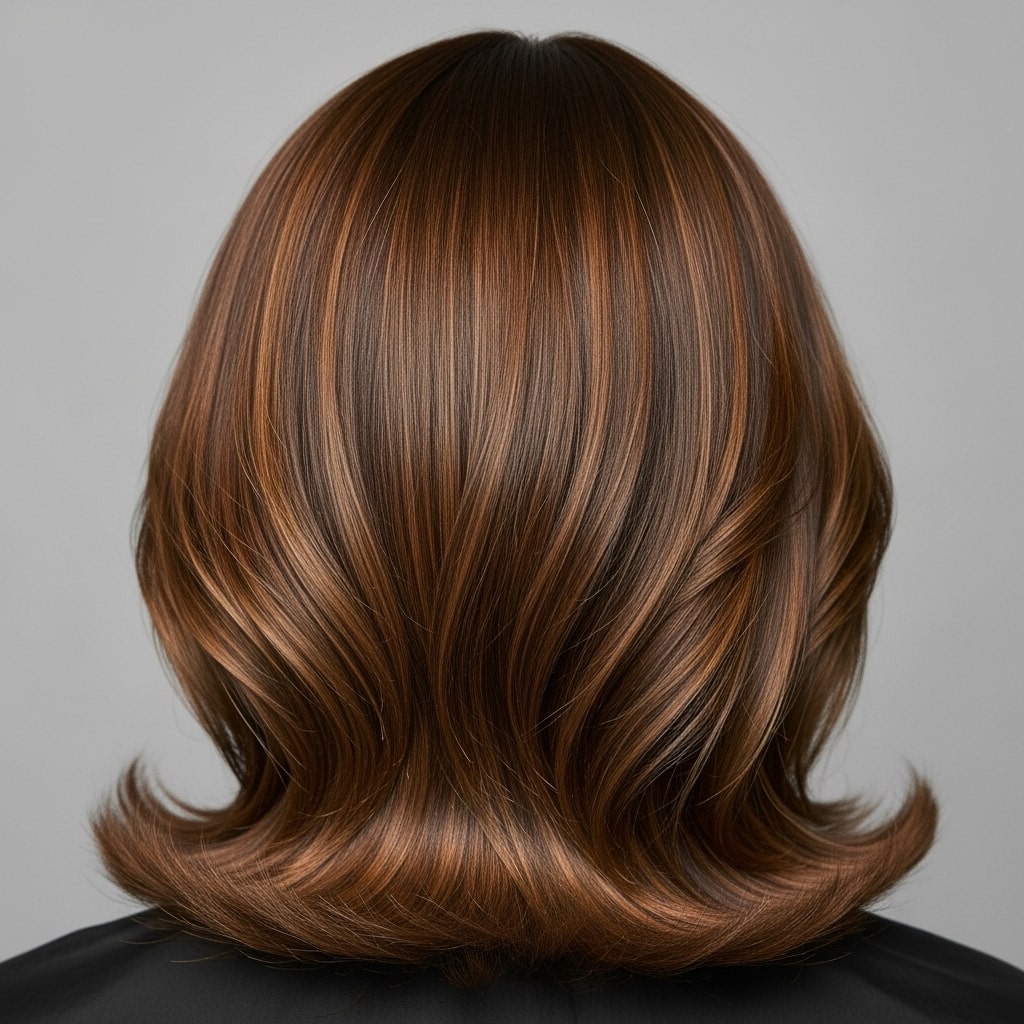 Medium Brown with Caramel Glaze Hair Color.