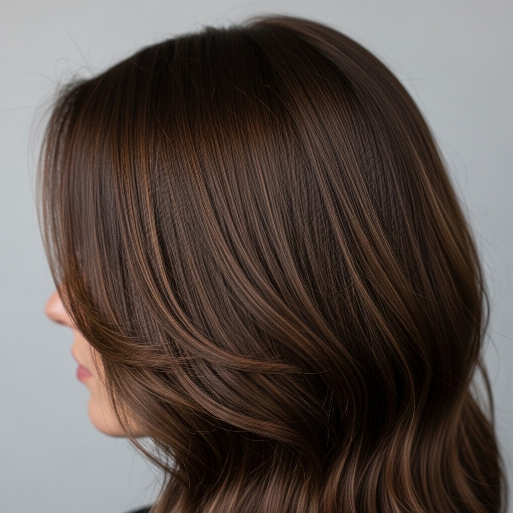 Mocha Brown with Hints of Chestnut Hair Color.