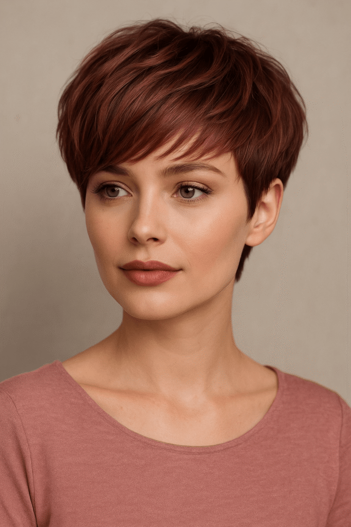 Romantic Rosewood Pixie Cut hair.