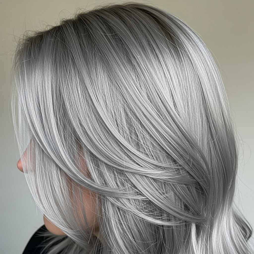 Shimmering Silver haircolor.