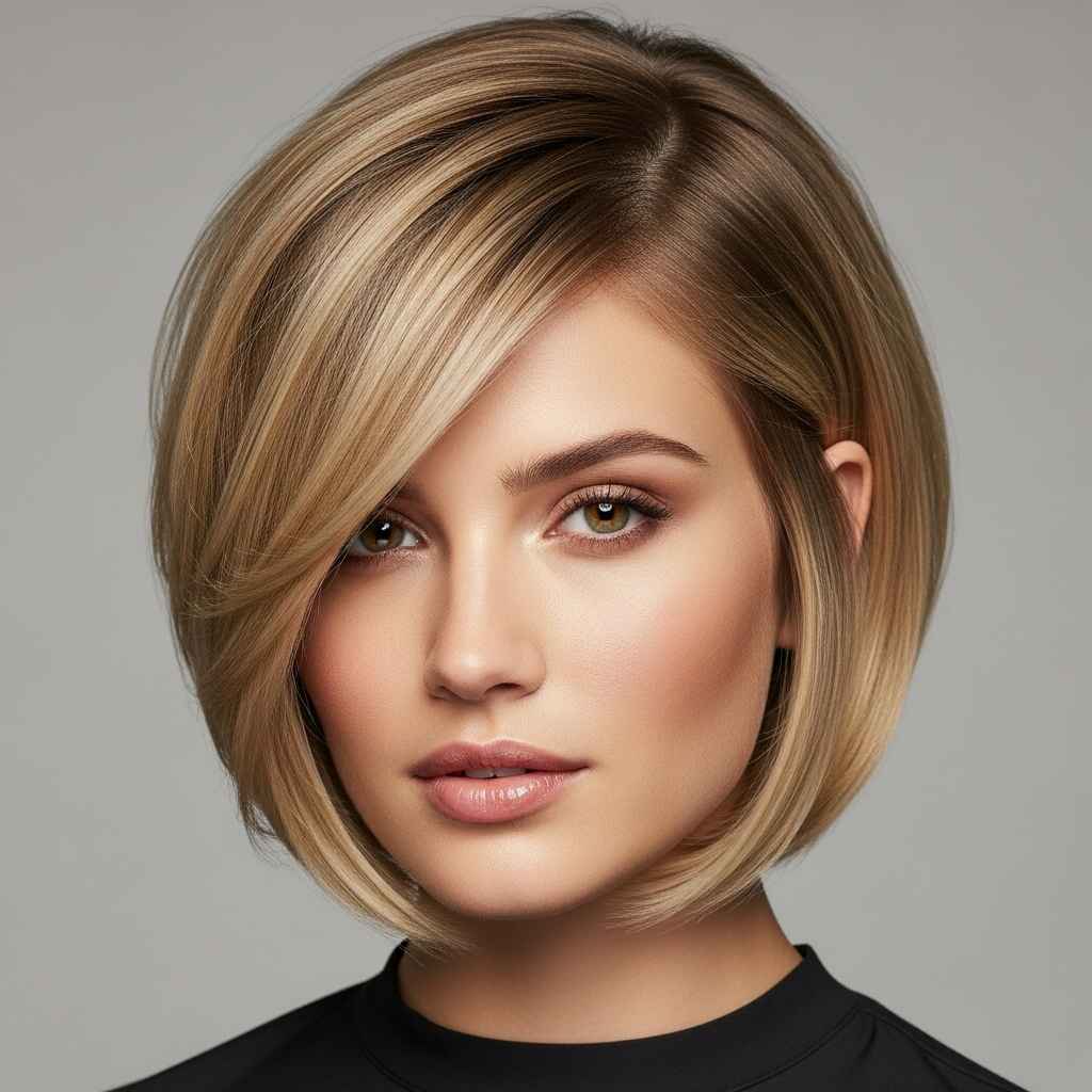 Short Angled Bob with Face-Framing Layers hairstyle.