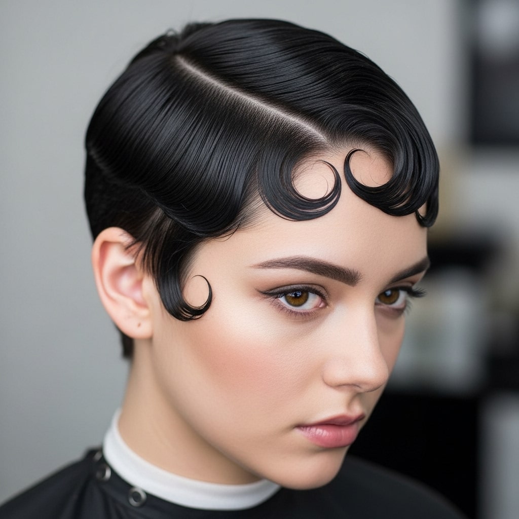 Finger-Wave Pixie hair.