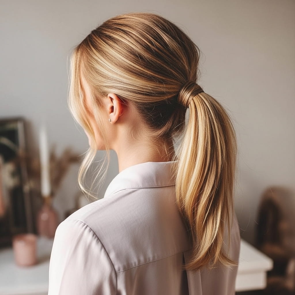 Sleek Low Ponytail for Winter hairstyles.