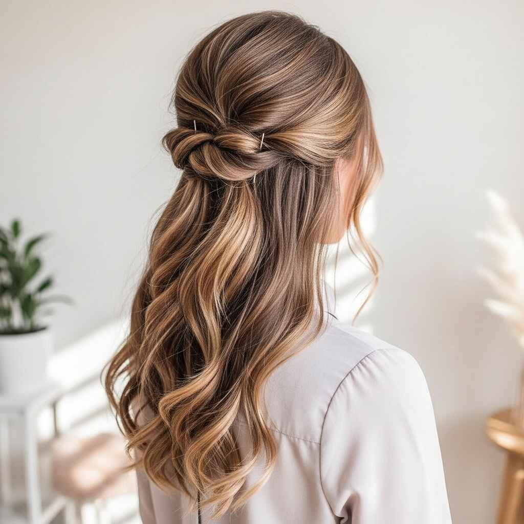1.9 Twisted Half-Up Style Winter hairstyles.