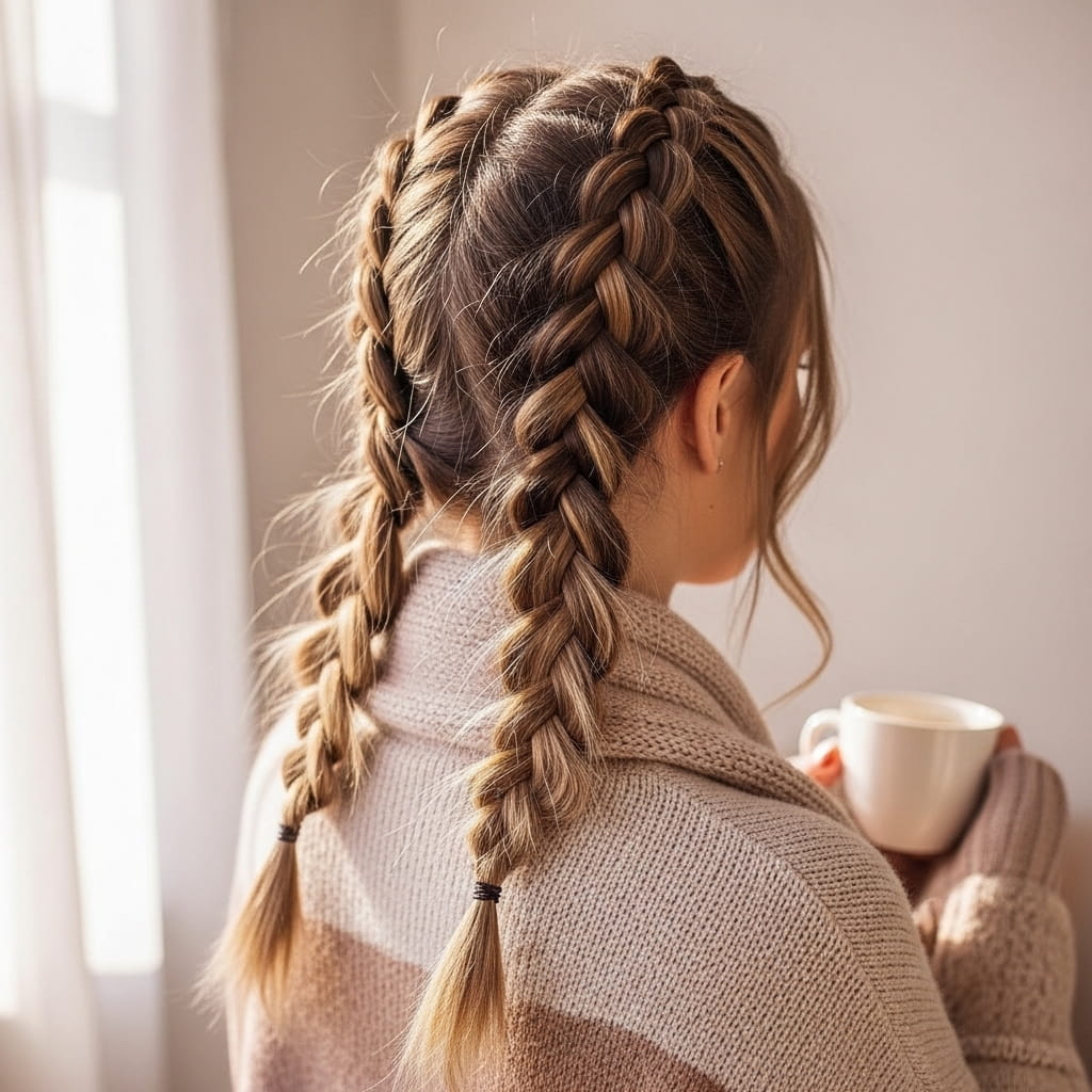 Braided Pigtails Haircut for Winter hairstyles.