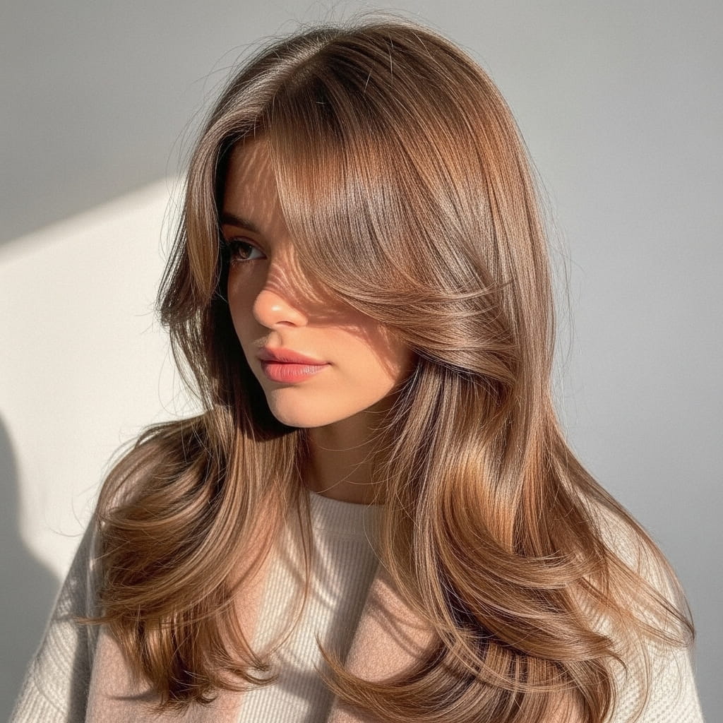 Curtain Bangs Haircut for Winter hairstyles.