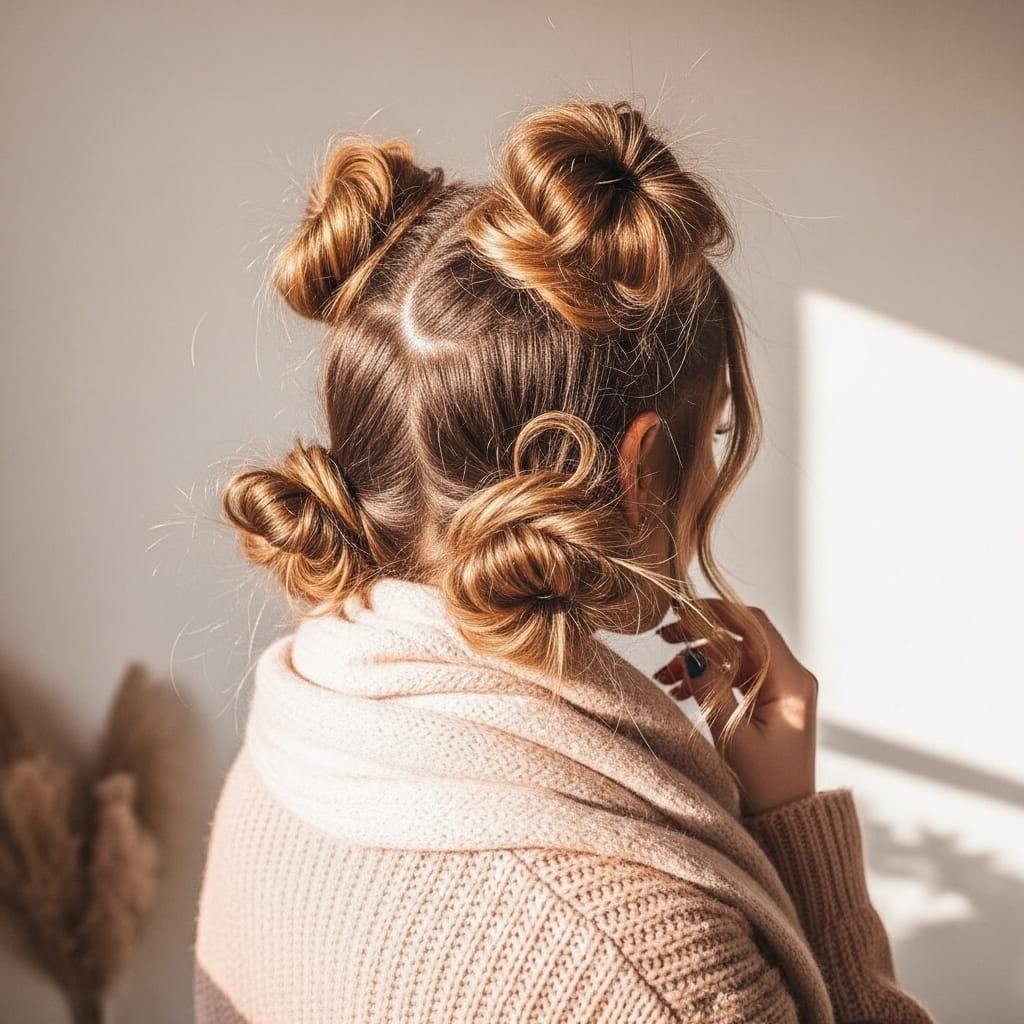 Space Buns/Mini Twists Haircut for Winter hairstyles.