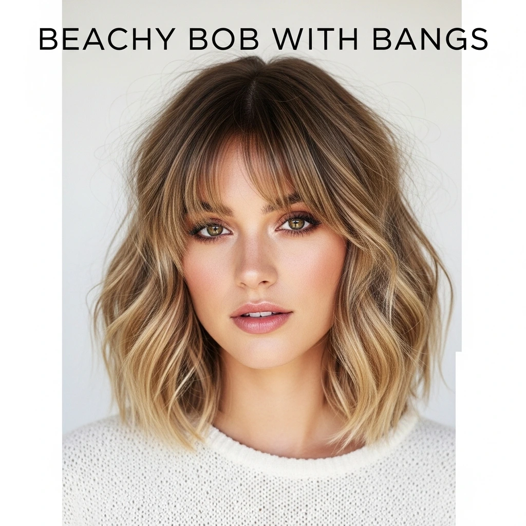 Beachy Bob with Bangs Hairstyle for women.