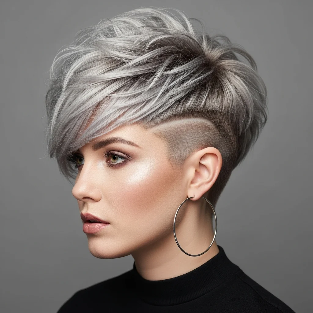 Choppy Under-Shaved Pixie Hairstyle for women.