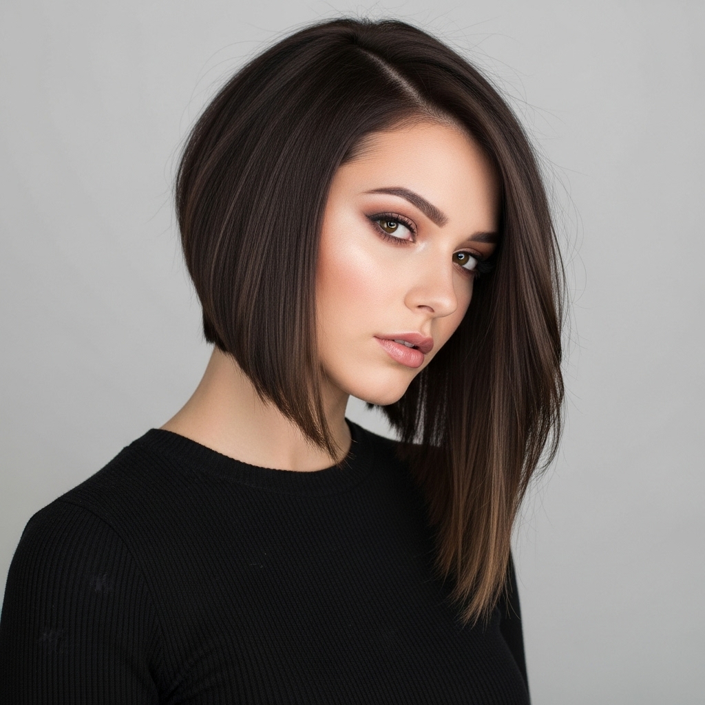 Steeply Angled Razored Lob Hairstyle for women