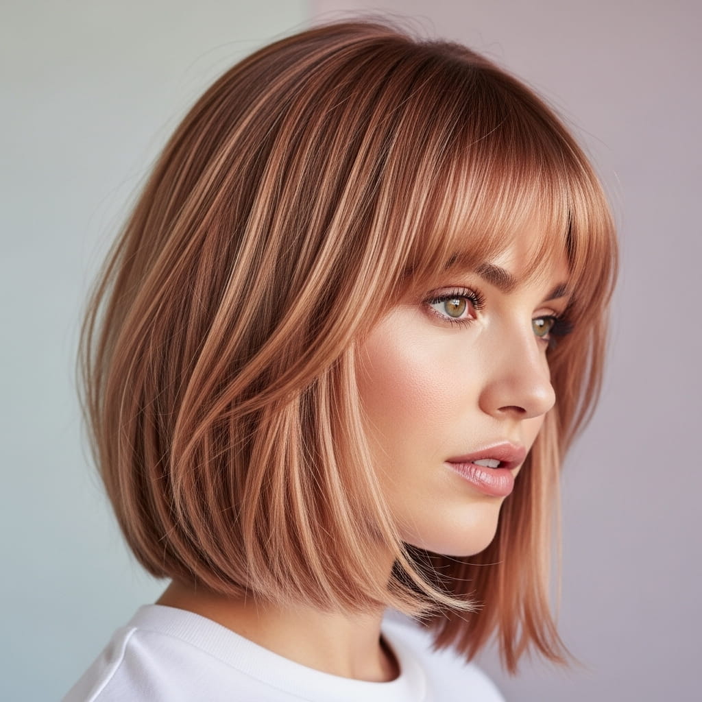 Strawberry Blonde Fringe Bob Hairstyle