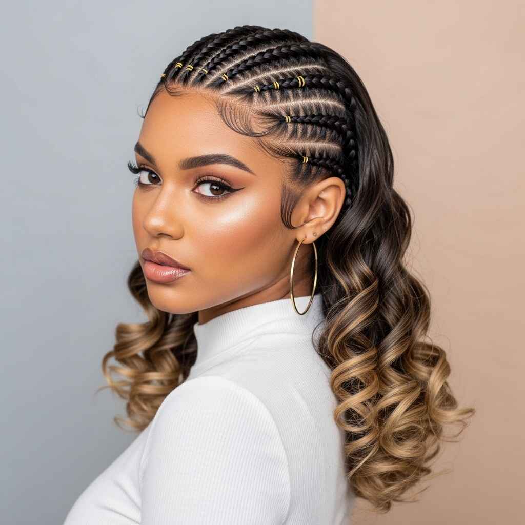 1. Rubber Band Braids with Curls