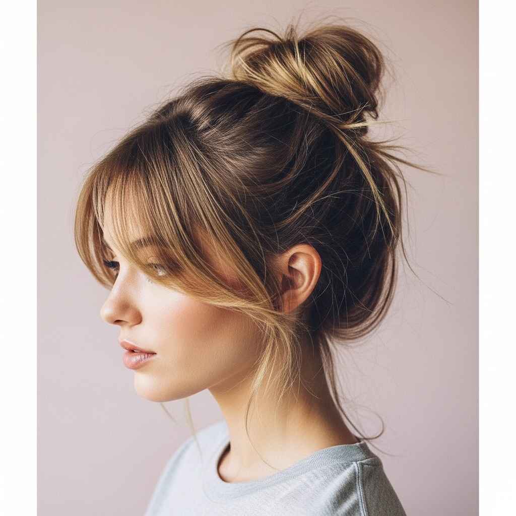 Messy Bun with Side Bangs