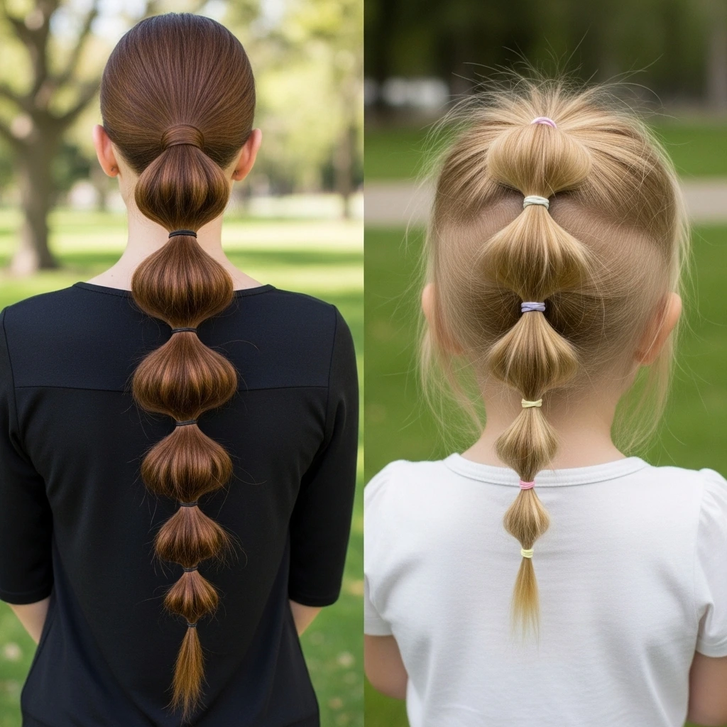 Long & Baby Bubble Ponytails