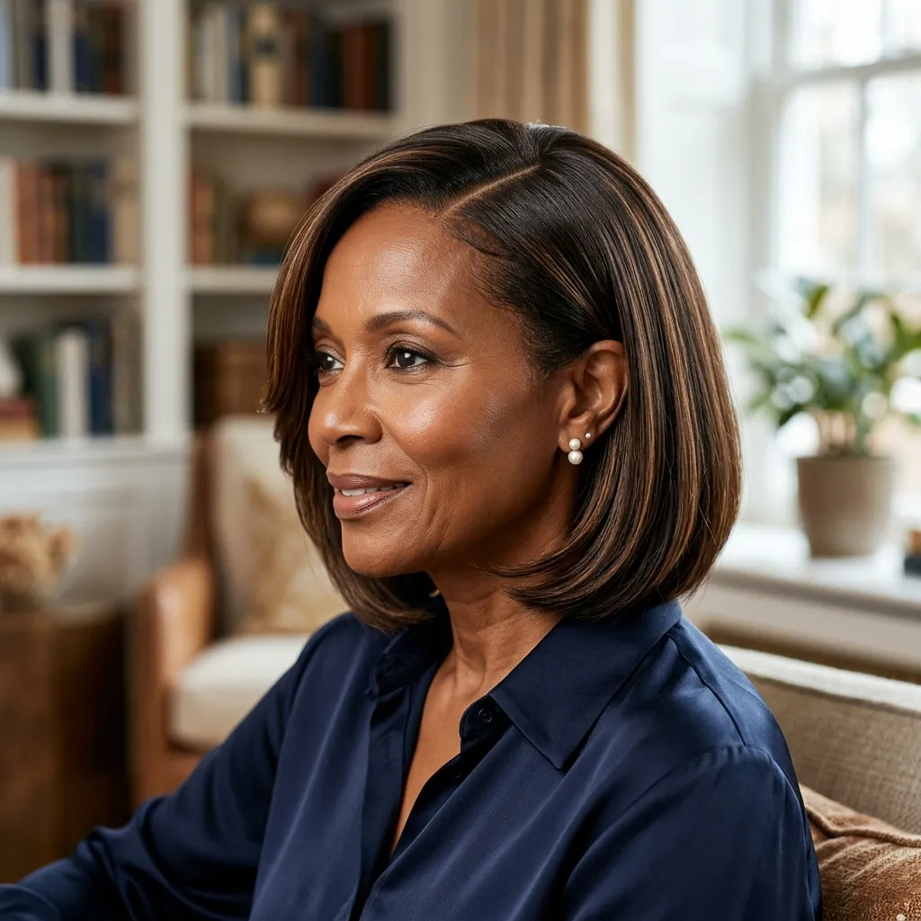 1. Chin-Length Bob Weave with a Deep Side Part
