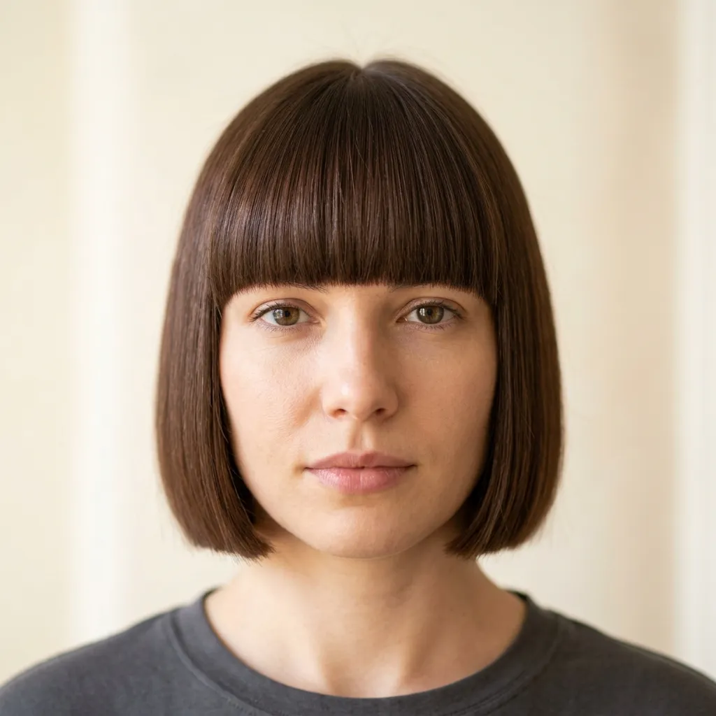 1. Classic Blunt Bob with Full Blunt Bangs