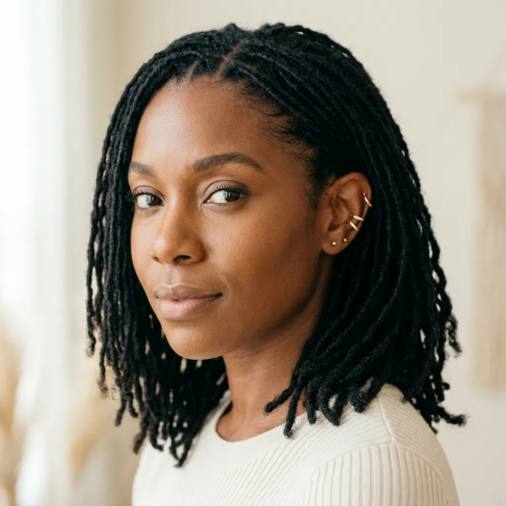 1. Classic Jet Black Bob-Length Invisible Locs