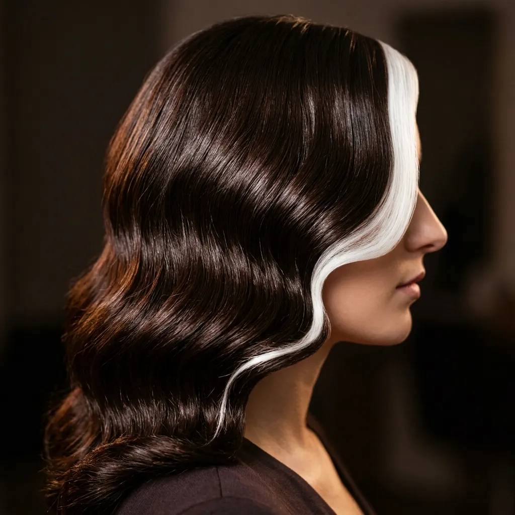 1. Deep Espresso Brunette with a Single Statement White Streak