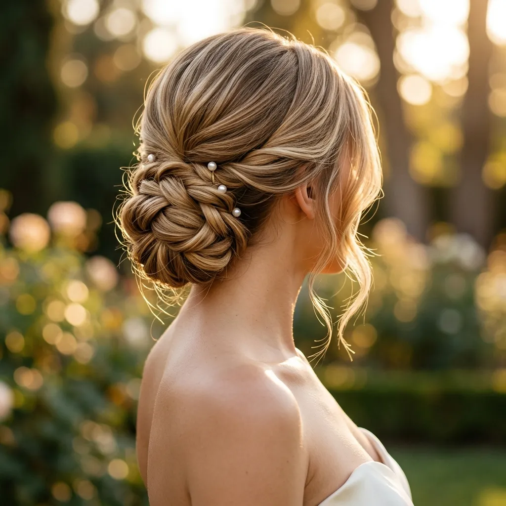 1. Golden Balayage Low Chignon
