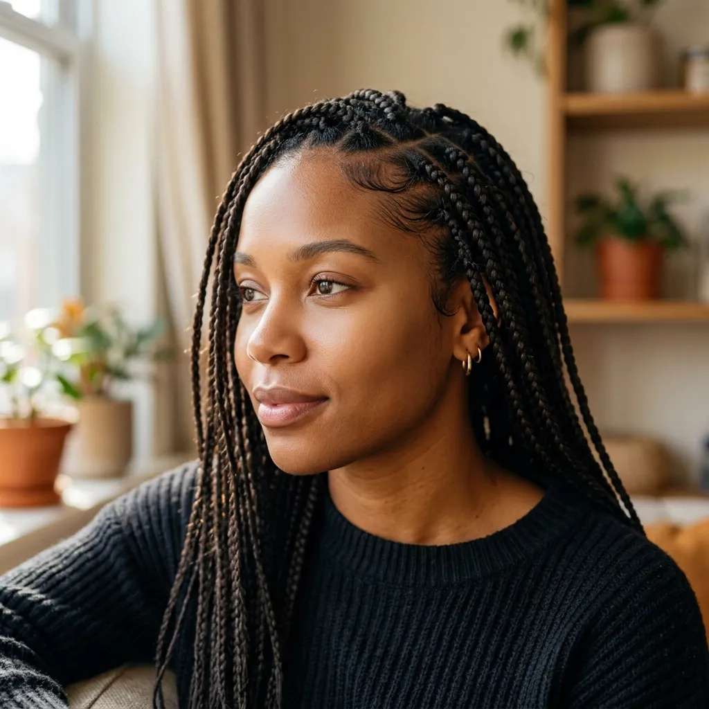 1. Loose Box Braids for Thin Hair