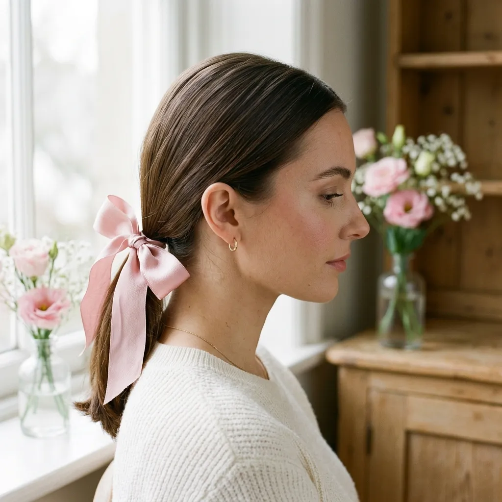 1. Pastel Ribbon on a Low Ponytail