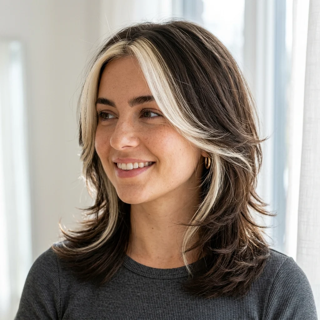 10. Feathered Layers with Money Piece Highlights