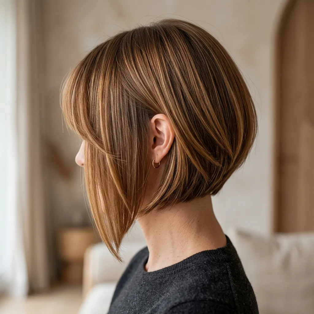 10. Layered A-Line Bob with Long, Grown-Out Bangs