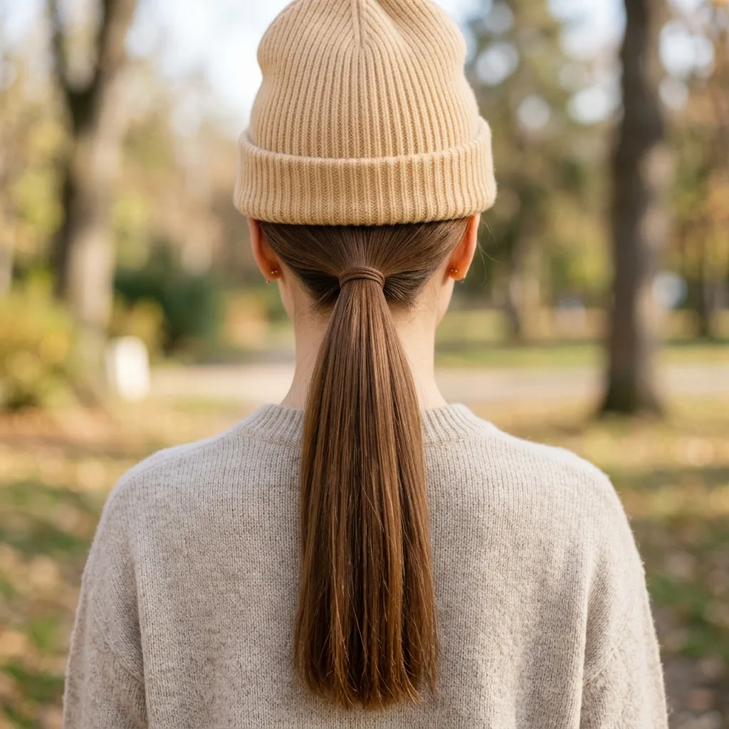 10. Low Ponytail with Beanie Brim Tucked
