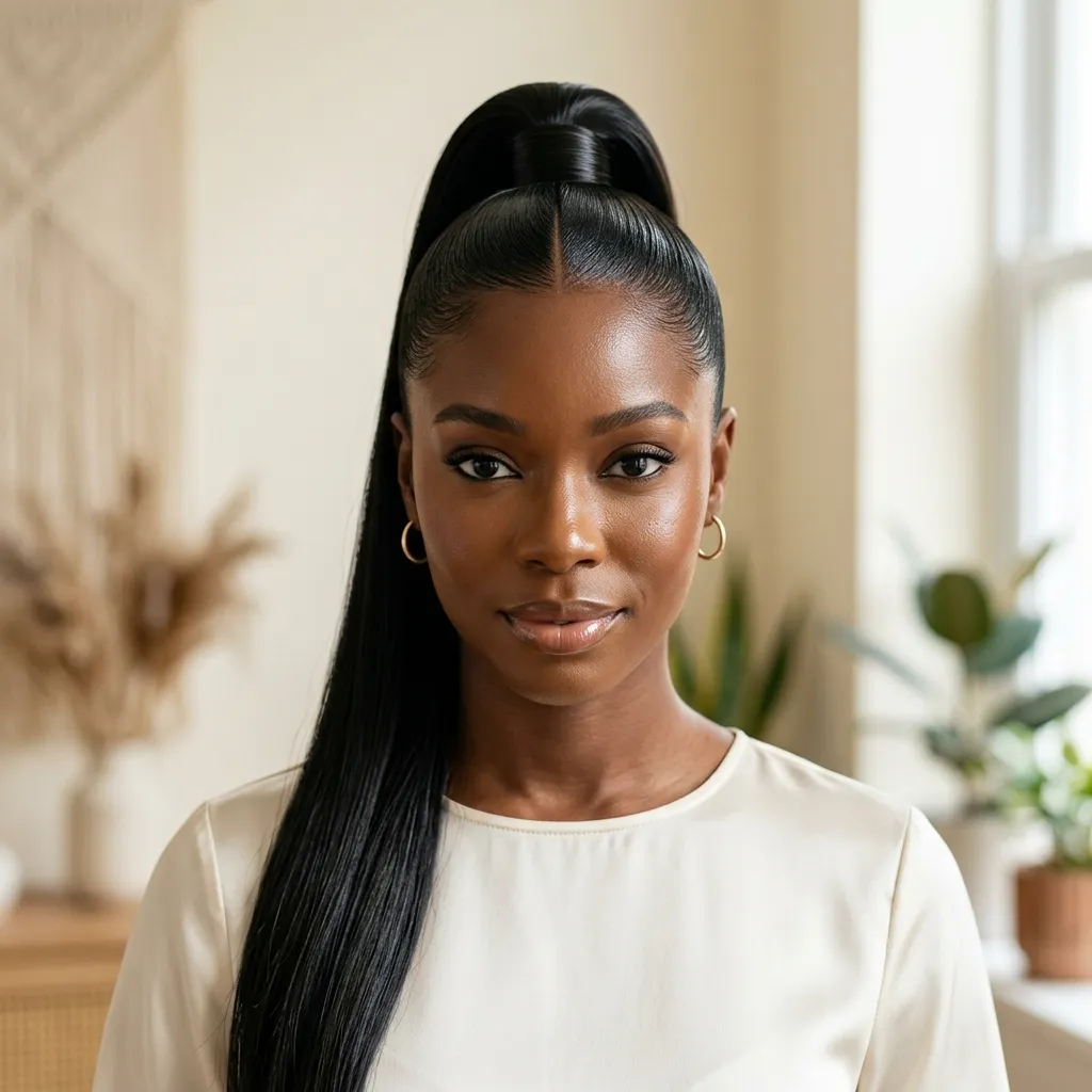 10. Middle Part High Ponytail