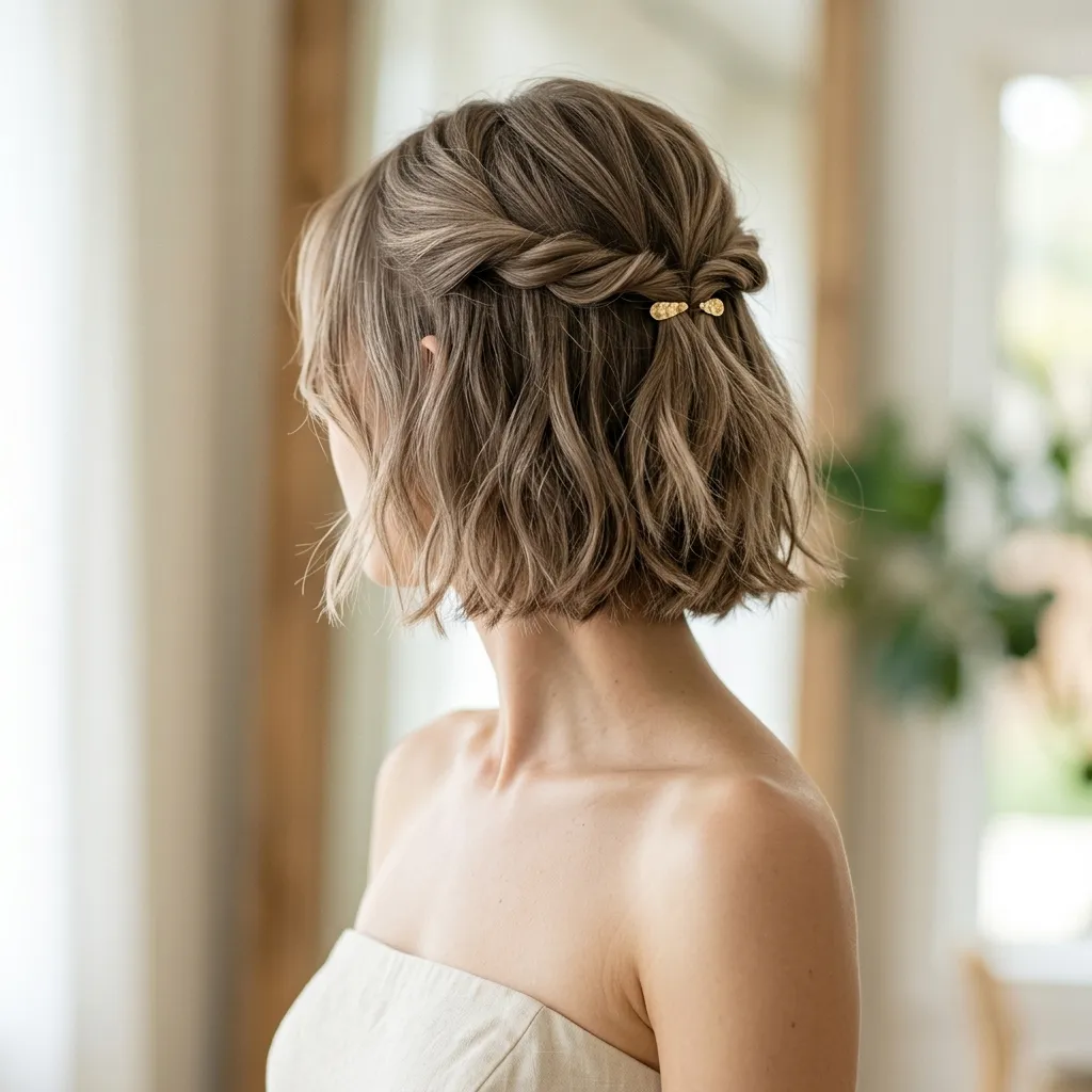 10. Short Bob Half-Up for Strapless Necklines