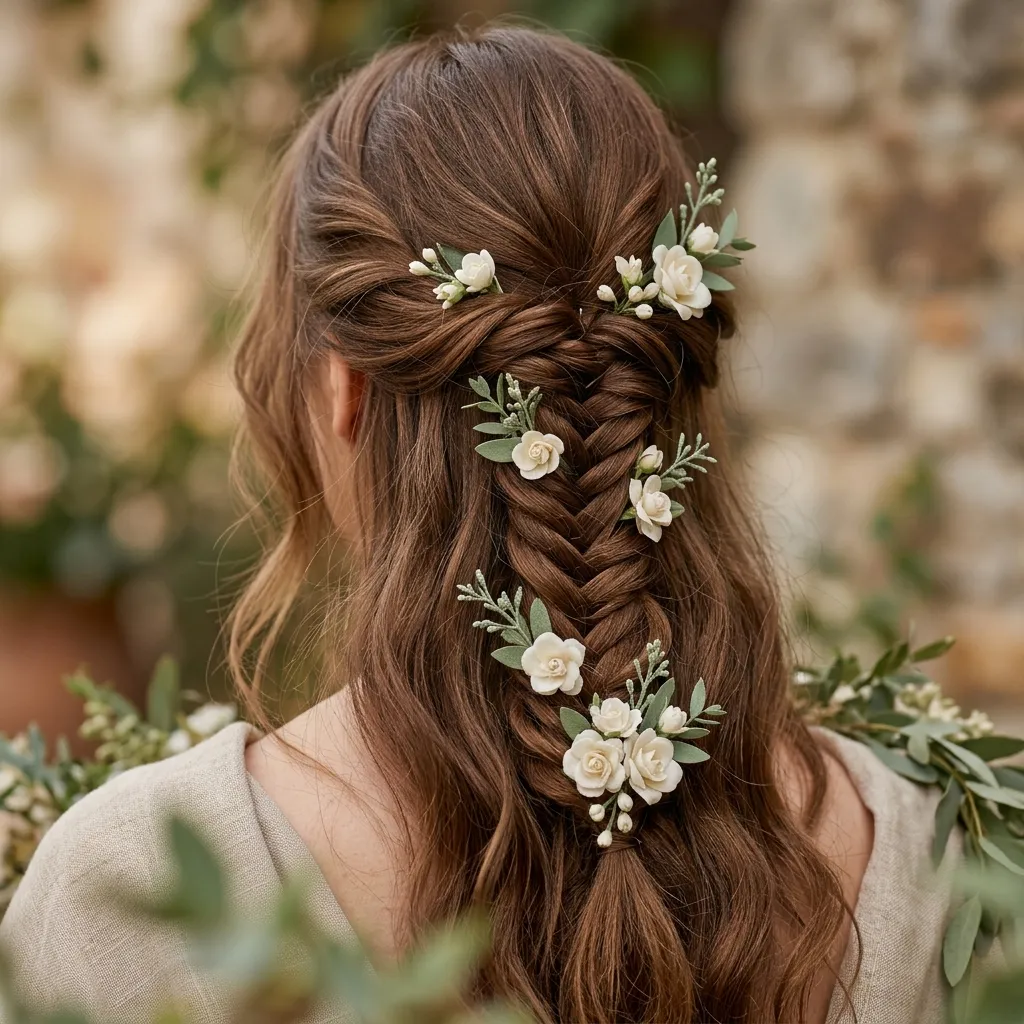 11. Floral-Pinned Fishtail for Special Occasions
