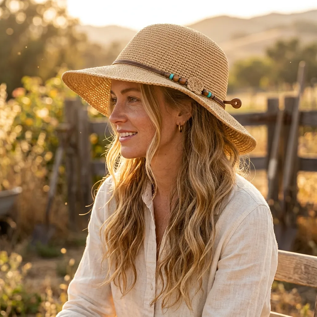 11. The Braided Half-Up Under a Raffia Wide-Brim Sun Hat