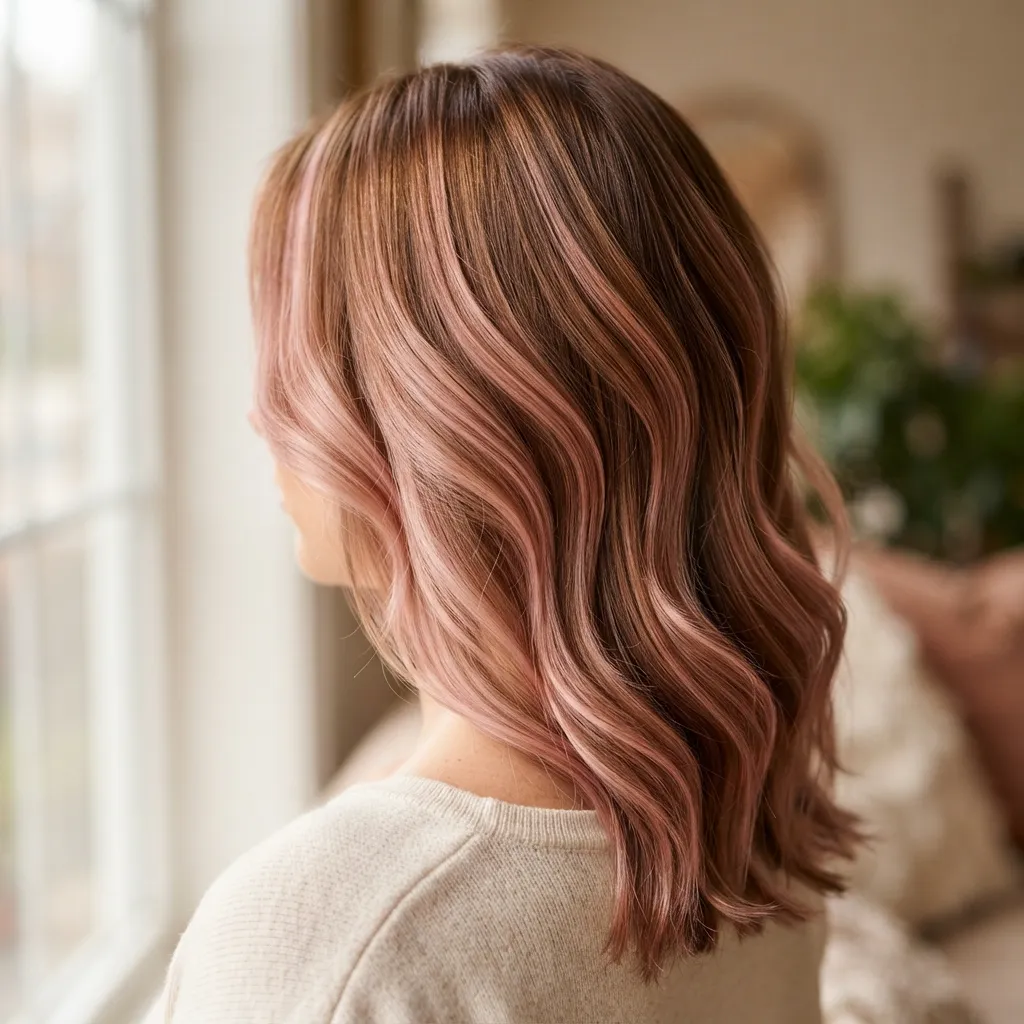 11. Warm Caramel-Brown Base Paired with Soft Pink