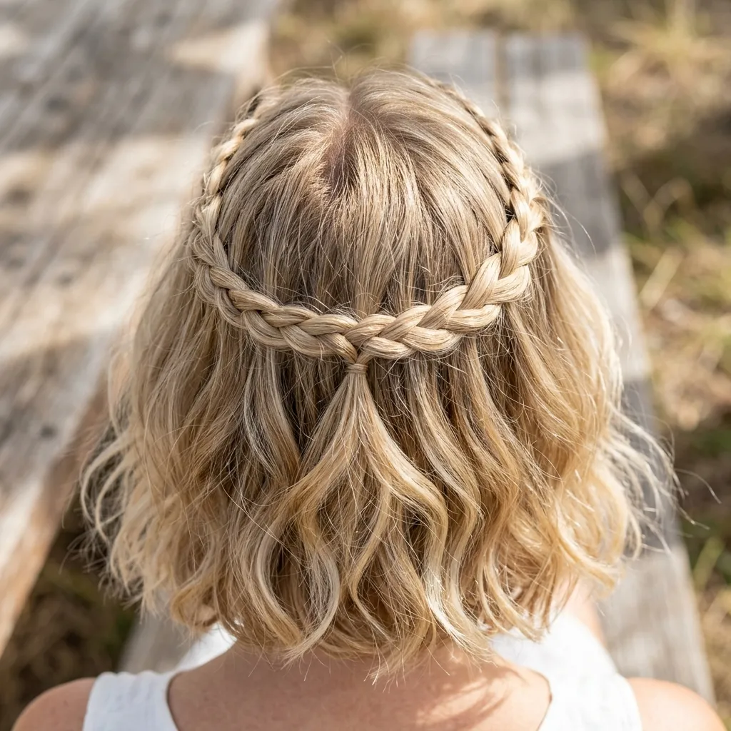 12. Beachy Braided Crown Texture for Short Bobs