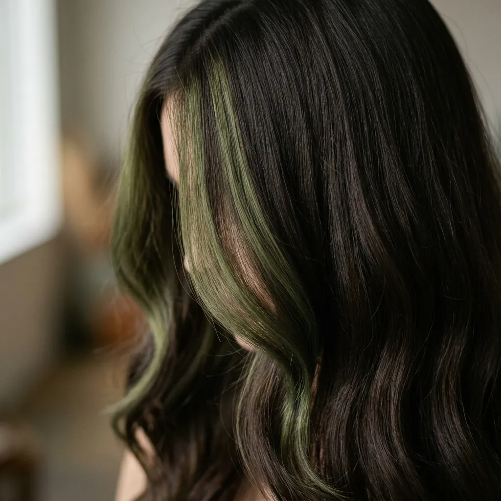 12. Moss Green Money-Piece Highlights