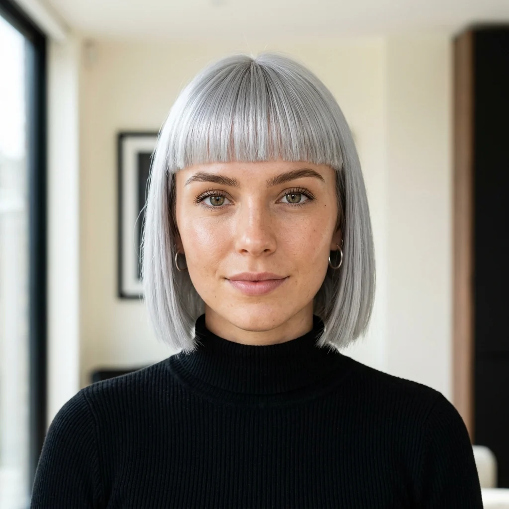 12. Silver Bob with Blunt Bangs