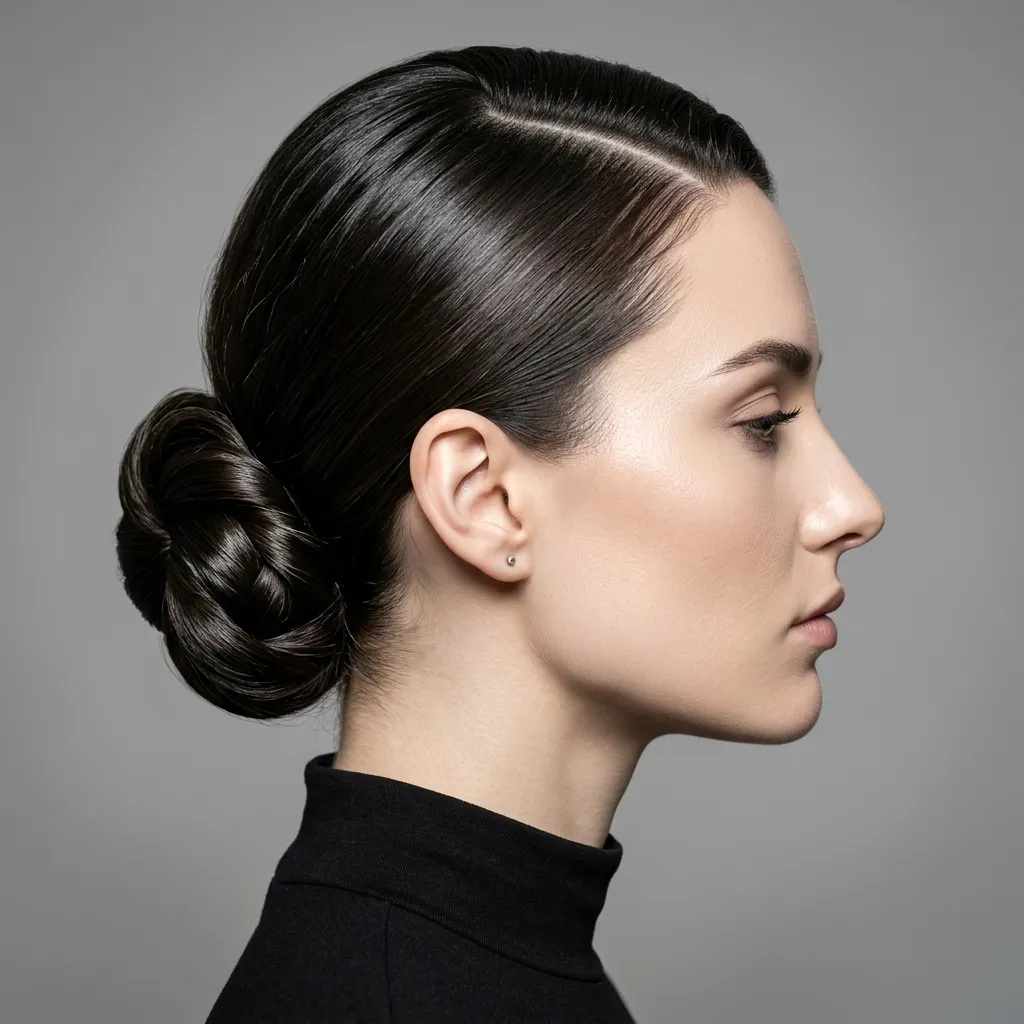 12. Structured Chignon with a Sculpted Side Part