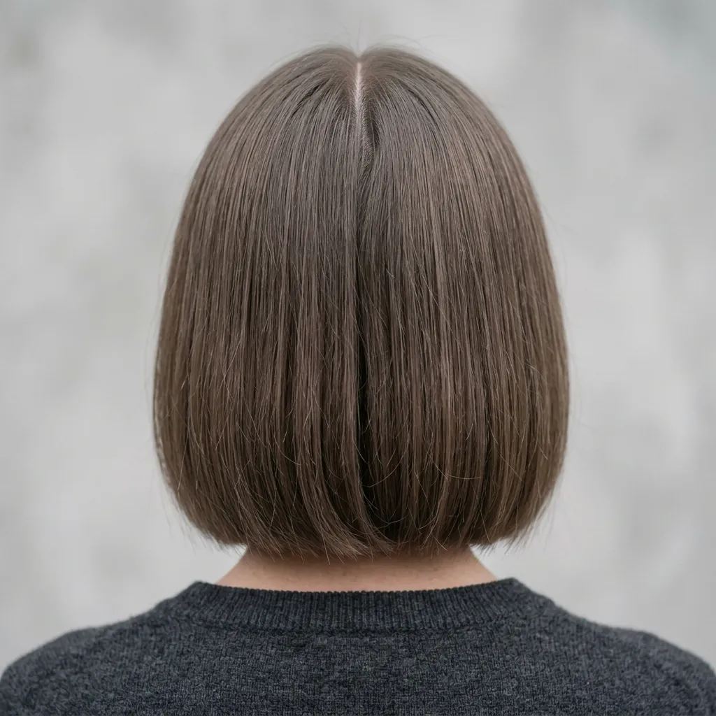 13. Cool-Toned Ash Brown Bob with Blunt Bangs