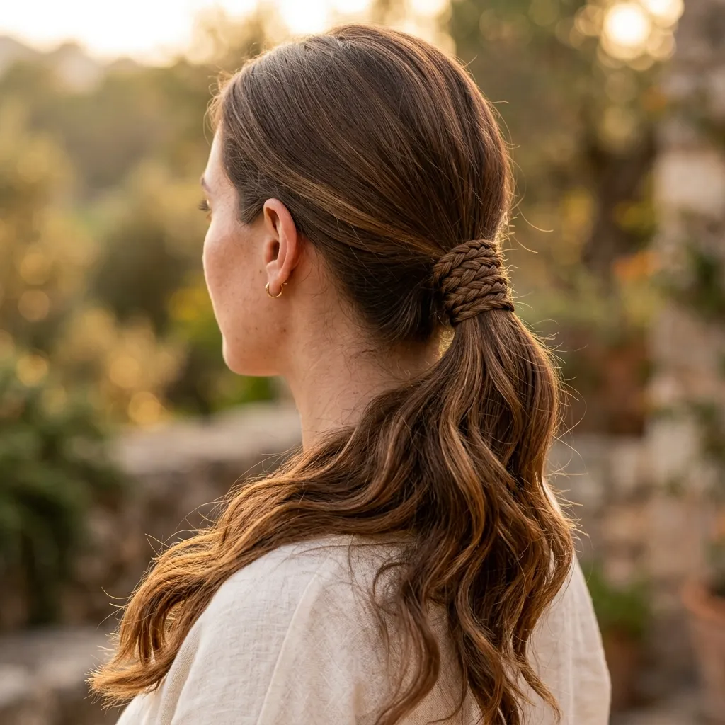 13. Loose Braid Wrapped Around a Low Ponytail