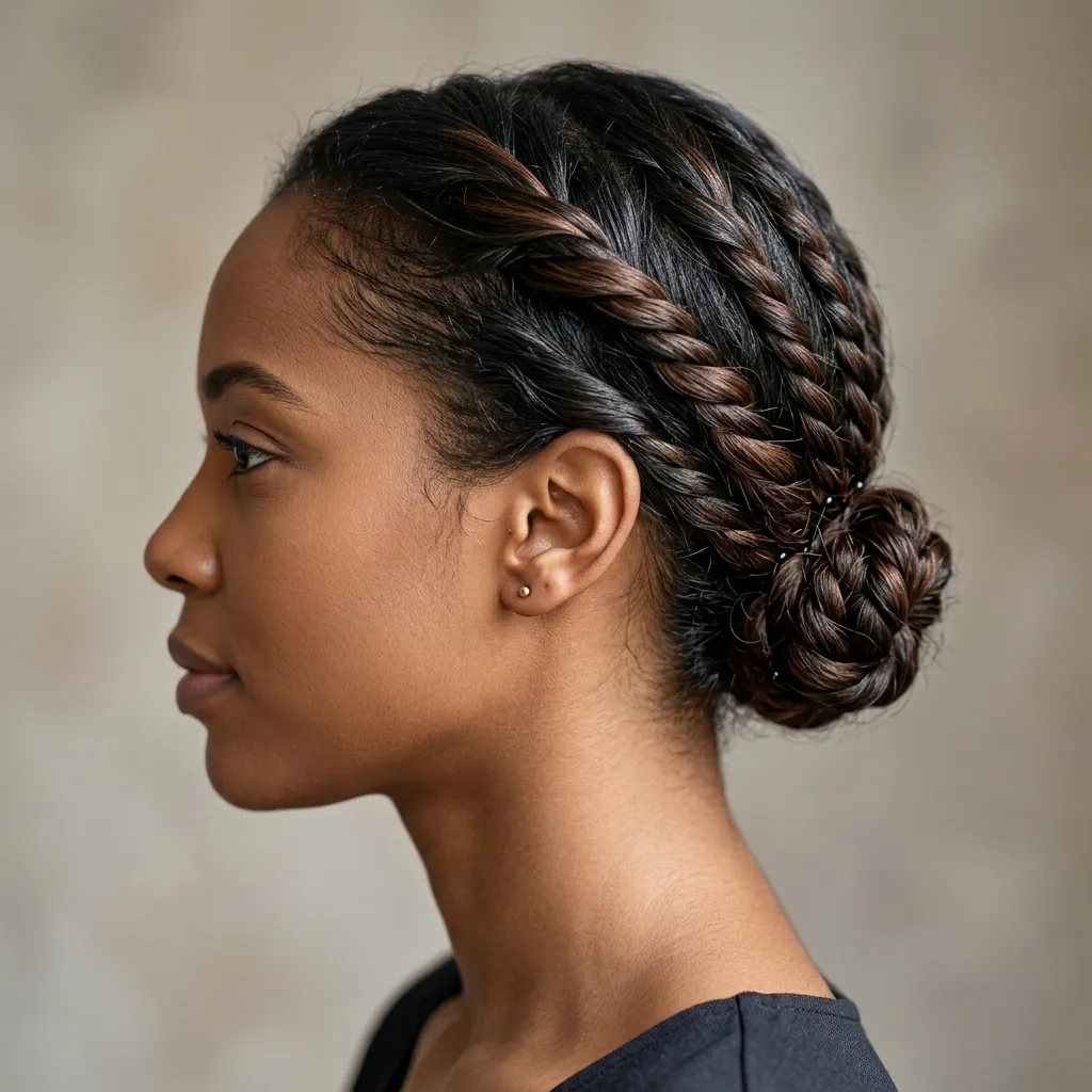 13. Low Bun Twist for Neat Boarding Looks