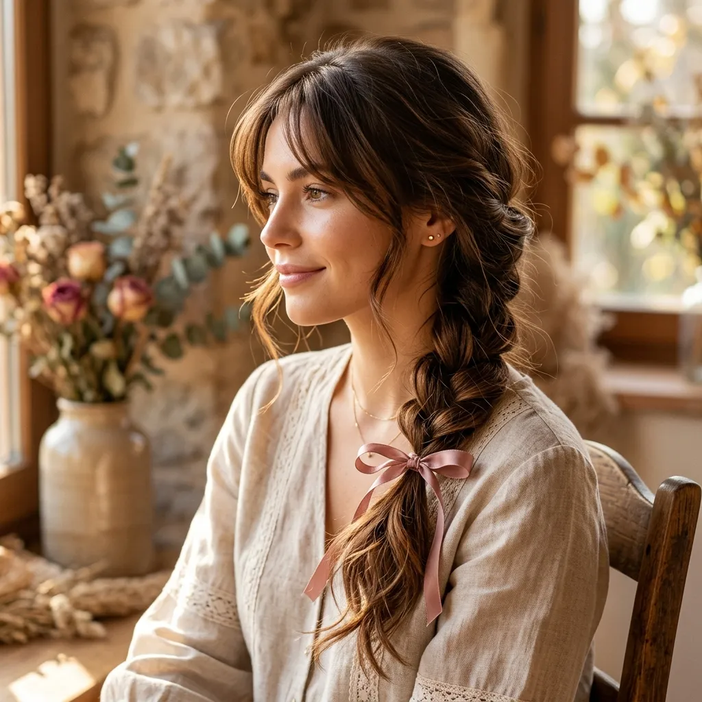 13. Side-Swept Braid with Silk Ribbon
